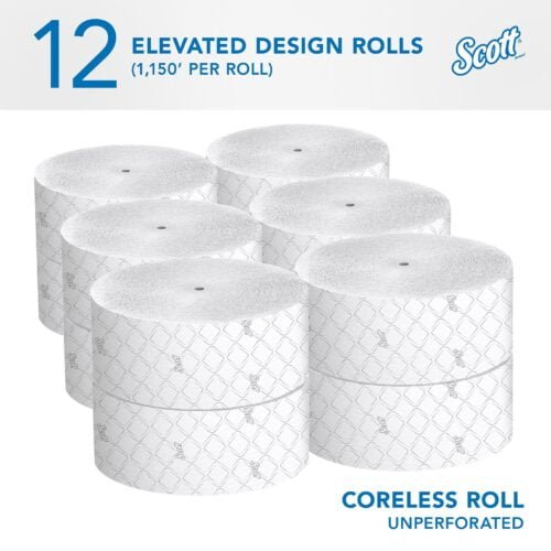 Scott Essential JRT Recycled Coreless Toilet Paper, 2-ply, White, 12 Rolls/Case (07006) - Image 2